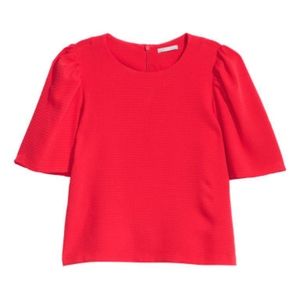 H&M Puff-Sleeve Blouse in Bright Red
